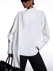2026 Nueva camisa de manga larga de unicolor de estilo callejero minimalista para mujer, primavera/verano, negro - Blanco - Ver 5