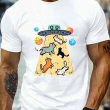 Men's T-Shirt With A Stylish And Unique Print. This Casual And Comfortable Short-Sleeved T-Shirt Features A Crew Neck. Perfect For Spring And Summer, It's Ideal For Any Occasion. Solid Color, Casual, And Suitable For Everyday Wear. - 白色 - 查看 6