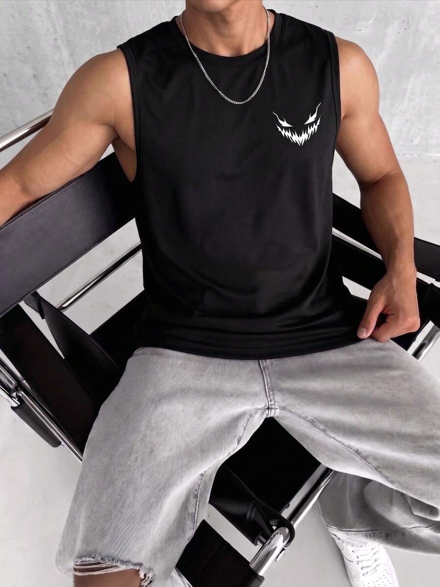 ZYNTH BALENO 男士时尚笑脸印花背心，夏季运动必备