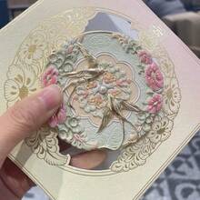 Makeup Mirror With Chinese Style Decoration Series, Circular Mina Beauty Mirror With Flower And Bird Inscriptions - Multicolor - View 2