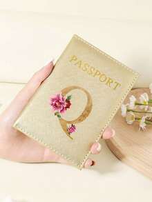 Floral Letter Print Passport Holder Wallet & Card Holder, Slim Travel Purse For Couple, Fits Cards & IDs, Lightweight Portable - Burgundy - View 106