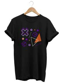 Camiseta geométrica de los 80 con estampado gráfico abstracto. Camiseta unisex de algodón puro de 220 g. Peso ideal para todas las estaciones, apta tanto para hombres como para mujeres. Tejido duradero de alta calidad, suave al tacto y de larga duración. Prenda transpirable, ideal para el otoño y las vacaciones. - Negro - Ver 1