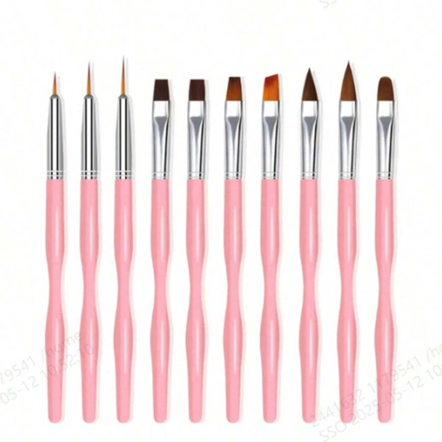 Bộ cọ vẽ móng nghệ thuật màu hồng 10 món - Hồng - Xem 1