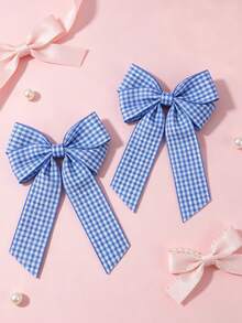 2 piezas Pinza de pelo con lazo de doble capa con estampado de cuadros, accesorios de pelo versátiles y casuales, adecuados para el uso diario en primavera/verano - Multicolor - Ver 8