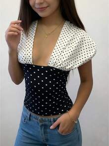 Y2K Women's 2-In-1 Solid Color Convertible Crop Top, Halter  Off Shoulder Back Tie Ruched Self-Cultivation Top For Club Party - Black - View 1