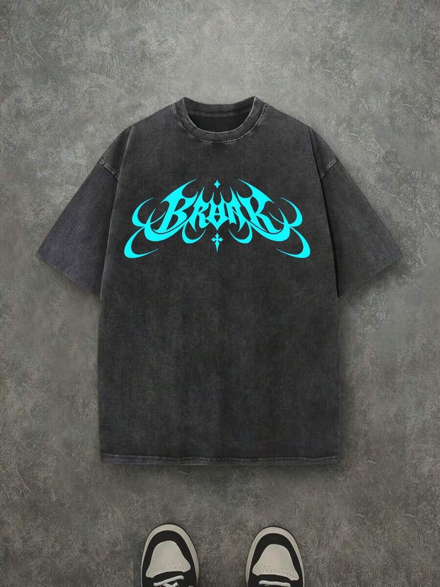 Camiseta casual vintage cómoda y lavada para mujer, camiseta de manga corta con cuello redondo,% algodón lavado y versátil para hombre, adecuada para uso diario y atuendos de, estilo unisex. - Negro - Ver 1