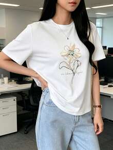 Camiseta holgada y casual con estampado floral para mujer, tops lindos para playa y vacaciones de verano, camisetas gráficasOferta por tiempo limitado, cantidad limitada disponible,  relámpago, camisas casuales para mujer, camisetas para mujer > poliéster, elegante - Blanco - Ver 10