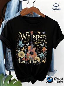 Camiseta unisex de manga corta, WhisperPalabrasDeSabiduríaDejeEsSeaGuitarraFloralMariposaDiseñoTCamisaparaMujeresBohoEstiloMúsicaInspiradoInformalSuperiorVeranoConjunto de ropaCortoMangaTeeplayerashombre, , , Dazymujer,romwehombres, bohochic,maestrasregalos,camisetaparaconjuntos de mujercon curvasparamu,y2k, - Negro - Ver 6
