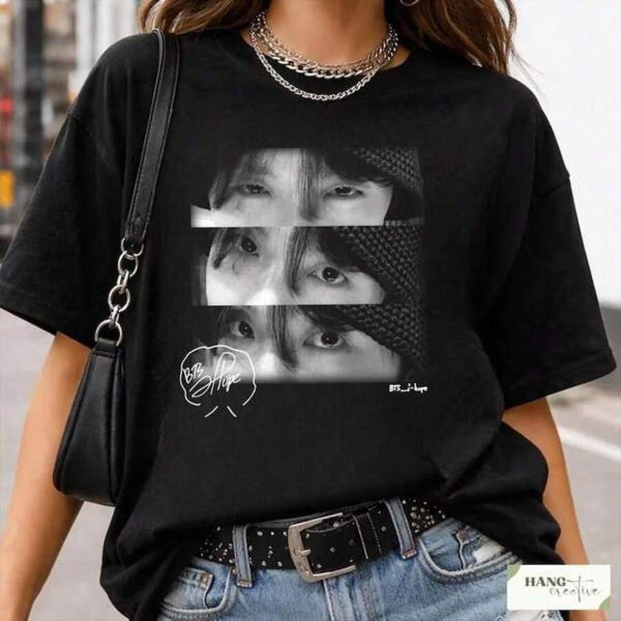 Camiseta Retro J-Hope Eyes, Camiseta con Gráficos de Ídolo K-, Camiseta , Regalo para Fanáticos - Negro - Ver 1