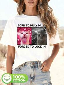 Nueva camiseta Y2K 2026Born To Dilly Dally Forced To Lock In Funny Cat Meme T‑Shirt Women's Casual Streetwear Short Sleeve Summer Tee,Camisetas infantiles, artículos para el Día de San Valentín, conjuntos para padres e hijos, camisetas con temática del Día de San Valentín, camisetas estampadas para hombres y mujeres, camisas, camisetas con emojis populares. - Blanco - Ver 7