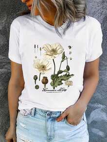 Camiseta de verano para mujer, de manga corta y estampada, moderna y casual, lavable a máquina, de ajuste cómodo. - Blanco_07 - Ver 8
