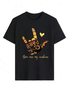 Camiseta de mujer estampada de manga corta para verano, tela de poliéster, estilo multifuncional, corte regular, peso 180 gramos, 1 unidad. - Negro - Ver 2