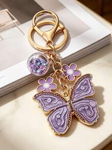 1pc Pretty Purple Butterfly Flower Keychain, Handmade Rhinestone Pendant, Pearl Butterfly Enamel Bag Pendant, Elegant Natural Spring And Summer Theme, Hawaiian Bohemian Vacation Style, Suitable For Backpack, Wallet Decoration, Headphone Bag Accessories, Car Pendants, And Drip Oil Jewelry. Suitable For Women'S Daily Wear, Vacations, And Gatherings. Unique Small Gifts, Birthday Gifts, Party Gifts, Bridesmaid Gifts, Gifts For Him/Her - Multicolor - View 14