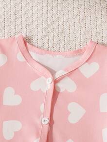 4 Stück/Set süßer Neugeborenen Baby rosa Herz & Blumen Muster Kurzarm Strickjacke + bequeme Shorts Pyjama Set, Kleinkind Hauskleidung - Verschiedenfarbig - Übersicht 4