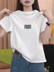Camiseta básica de manga corta de algodón puro con cuello redondo para mujer, blusa blanca moderna y versátil, camiseta básica para primavera, verano, otoño e invierno, cómoda y holgada, camiseta a la moda. - Blanco - Ver 3