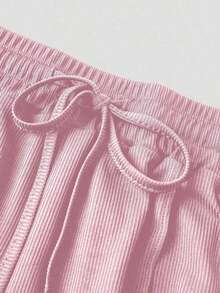 Set de 2 piezas: Top con bajo asimétrico y pantalones de unicolor - Rosa - Ver 8