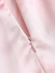 Minifalda de satén rosa con abertura y lazo, estilo A-line, sexy, adecuada para uso diario - Rosa - Ver 6