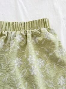 Set de 2 piezas para mujer con parte superior corta sin mangas con volantes y estampado de rayas y flores, y shorts casuales para verano, vacaciones en la playa y fiestas - Verde 3 - Ver 5