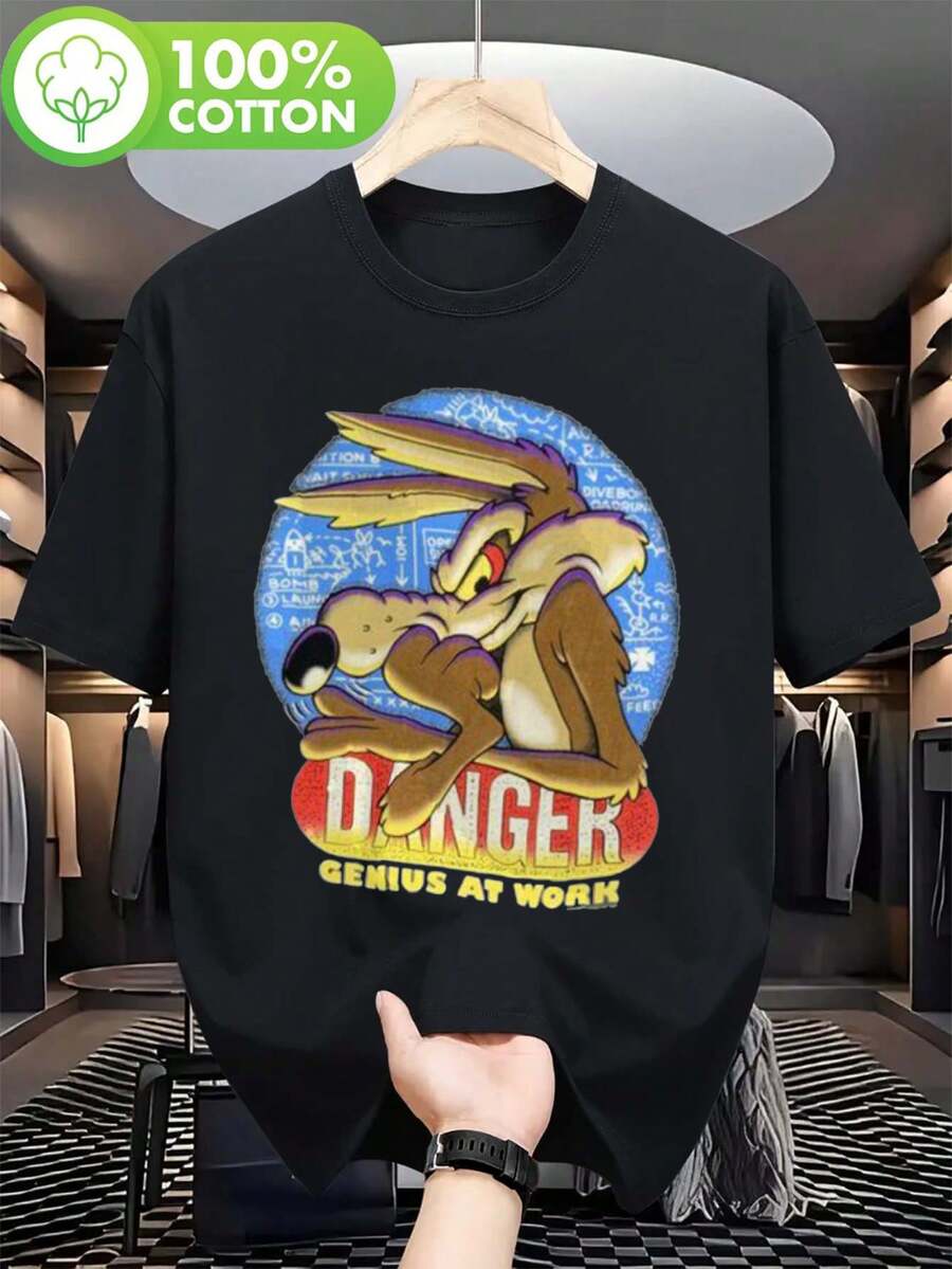 Funny Unisex T-Shirt Of Wile E. Coyote And The Road Runner For Men And Women, Summer Graphic Tees, Casual Short Sleeve Top - 黑色 - 查看 1