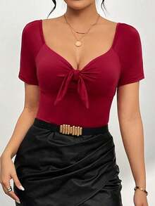 Camiseta de verano de punto romántica para el Día de San Valentín de mujer - Rojo - Ver 3