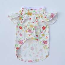 1pc Pet Clothes, Light Yellow Floral Print Ruffle Sleeve T-Shirt, Ins Style, Cute Princess Tee For Dogs & Cats, Suitable For Dachshund, Border Collie, Bichon Frise And Poodle - Yellow - View 6