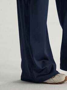Pantalones de pierna ancha de cintura alta, suaves, favorecedores, no transparentes, para yoga y uso casual en verano - Azul marino - Ver 9