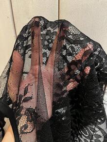 Blusa suelta de manga corta con encaje elegante para mujer, adecuada para la temporada de bodas, citas, primavera y verano, color: Blusa de verano casual de primavera y verano para mujer Blusa blanca Blusa bohemia Blusa de ojal Blusas de verano par - Negro 2 - Ver 6