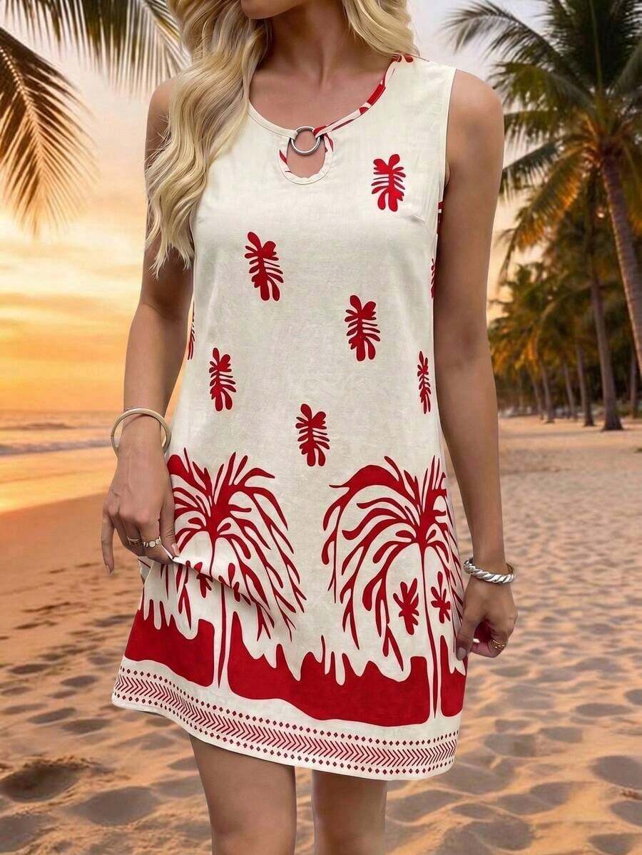Vestido de verano casual con estampado tropical para vacaciones de mujer - Multicolor 7 - Ver 1