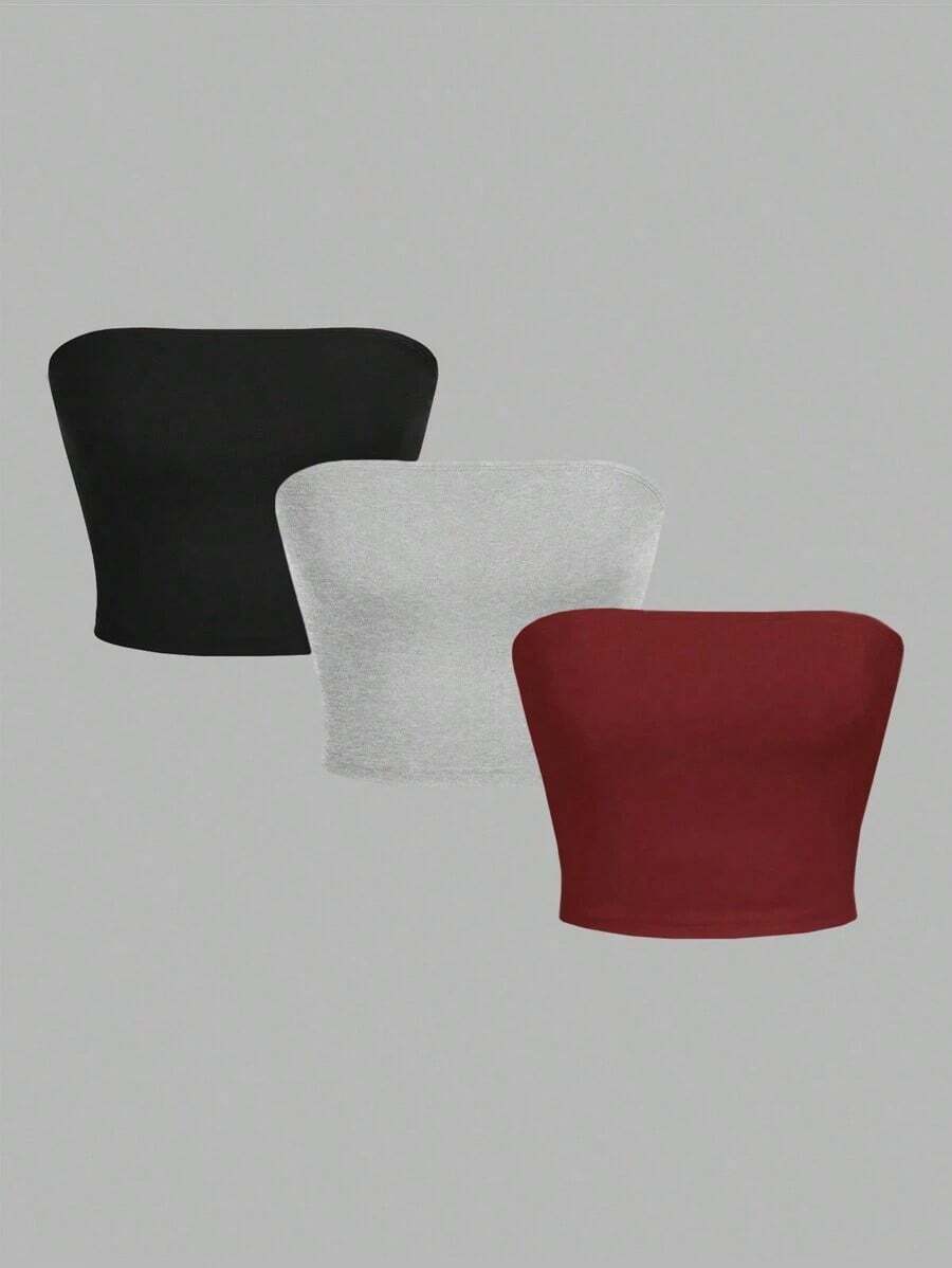 3 piezas Tops femeninos casuales ajustados sin tirantes adecuados para el verano - Multicolor 9 - Ver 1