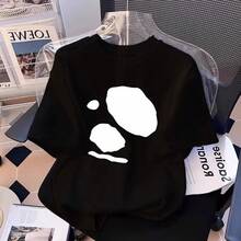 Camiseta con estampado de camisa casual para mujer, manga corta y cuello redondo, moda urbana local de primavera/verano camiseta unisex. LEZ1 - 1697 Negro - Ver 12
