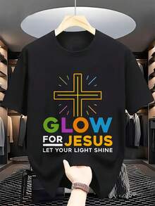 Camiseta Gráfica Glowfor Jesus Let Your Light Shine - Estilo vintage de ropa urbana, colores neón vibrantes, cómoda camiseta de manga corta con cuello redondo de algodón, adecuada tanto para hombres como para mujeres, ropa casual para todas las estaciones, camiseta vintage, ropa para todas las estaciones, camiseta audaz y llamativa, impresión de alta calidad y durabilidad. - Negro - Ver 7