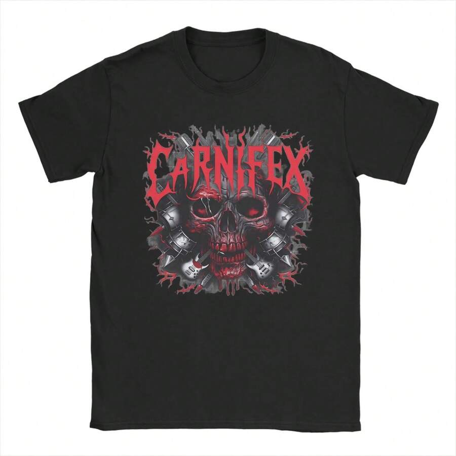Camiseta unisex Carnifex Band de algodón puro, corte recto, cuello redondo, nueva colección. Camiseta unisex de algodón grueso de 220 g, suave y transpirable con excelente elasticidad, agradable para la piel y cómoda para usar todo el día. Diseño clásico y casual fácil de combinar, ideal para salidas diarias, estilo urbano, deportes, citas y reuniones informales durante todo el año. - Negro - Ver 1