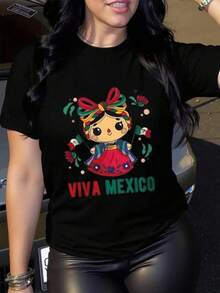 1 Piece 180g Unisex Loose Crewneck Short-Sleeve T-Shirt Camiseta de mujer, camiseta gráfica de manga corta negra con estampado, cuello redondo, ajuste regular, tejido cómodo para todas las estaciones, adecuada para el uso diario, promoción de ropa de mujer barata, elegante camiseta de mujer, hermosa camiseta de mujer. - Negro - Ver 1