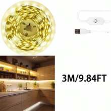 LED Light Strip, USB Powered, Self-Adhesive Cuttable, Touch Control - Long Press To Adjust Brightness, Suitable For Cabinet, Kitchen Lighting, TV Backlight, DIY Bedroom Home Decor Lighting - Warm Light - View 14
