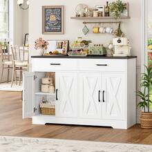 Sideboard, 120cm Kitchen Cabinets With 2 Drawers, Wooden Storage Cupboard Cabinet For Kitchen - Black and White - View 6