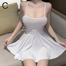 Women's Sexy Pleated Mini Dress, Plain Bandage Dress, Uniform Dress, Ruffled Mini Dress, Nightclub Outfit, Backless Dress - 酒紅色 - 查看 11