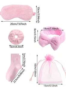 5pcs Pink SPA Supplies Set - Includes 1pc Socks, 1pc Gauze Bag, 1pc Hair Tie, 1pc Headband And 1pc Eye Mask. Pink Theme Hair Accessories, Socks And Eye Mask Gift Set, Perfect For Theme Parties, Wedding Parties, Bridal Showers, Birthday Celebrations, Housewarming Parties And More. - One Size Fits All - View 3