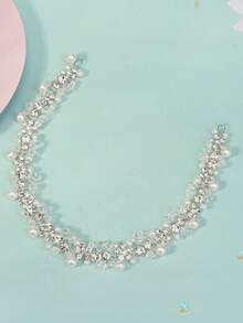 1 pieza Diadema de novia de perla y cristal plateado, corona de boda elegante con strass, accesorio de cabello de boda brillante con strass - Plateado - Ver 11