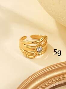 1pc/4pcs 18K Gold Plated Stainless Steel Butterfly Heart Zirconia Exquisite Stackable Rings, Y2K Soft Girl Minimalist Daily Party Jewelry Gift, Open Ring Adjustable Size, Butterfly, Round, Heart-Shaped Zirconia Inlaid, Suitable For Women's Daily Decoration Or Gifting - Yellow Gold - View 6