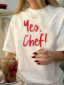 ¡Sí, chef!Camiseta de Algodón 100% Puro con Estampado Gráfico - Estilo Casual Simple - Suave y Cómoda, Cuello Redondo, Manga Corta, con Estampado de Retrato Audaz, Top de Moda Urbana para Todas las Temporadas, Ropa Casual Urbana| Camiseta de cuello redondo| Camisa de algodón - Blanco - Ver 7