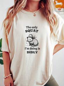 Camiseta con Estampado de Opossum, Estilo Vaquero Occidental, con Lema, Estética Vintage, Casual, para Chicas - Blanco - Ver 2