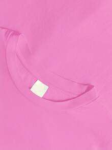 Damen-T-Shirt aus 100 % Baumwolle mit italienischem romantischem Zitatmuster, modisches, weiches und atmungsaktives Kurzarm-Top in Rosarot (auch in großen Größen erhältlich). - Heißes Pink - Übersicht 4