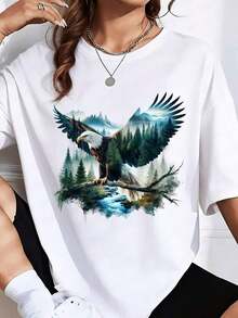 Camiseta grande con gráfico de escena del bosque de la Montaña del Águila, es una camiseta perfecta para regalar a amigos y familiares en cualquier fiesta u ocasión festiva, 220g - Blanco - Ver 7