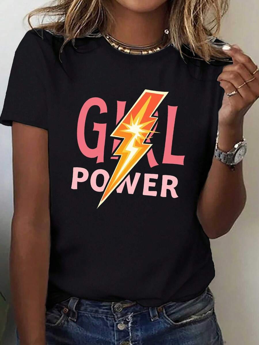 Lightning Declaration Women's Comfortable Pure Cotton T-Shirt - Black - View 1