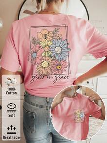 Camiseta de edición limitada con estampado gráfico, manga corta, cuello redondo, top casual para verano y primavera, ropa de mujer, algodón ligero. - Blanco - Ver 9