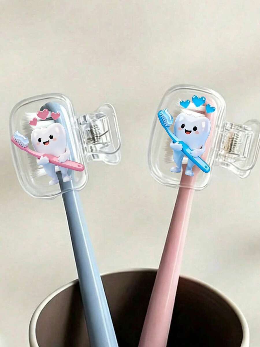 Cute Smiling Face Tooth Pattern Portable Toothbrush Cap, Storage Box, Toothbrush Protective Case, Essential Bathroom Accessory For Home, Business Travel, Daily Use And Outdoor Travel, Compact Storage Solution, Decorative Toothbrush Cover - Multicolor - View 1