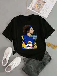 Camisetas Ligeras con Estampado Gráfico1 Camiseta blanca y negra con estampado de portero de fútbol Ochoa, cuello redondo, corte holgado básico, transpirable, lavable a máquina, cómoda, casual, deportiva, esencial para el verano, tallas . 100% algodón unisex - Negro - Ver 5