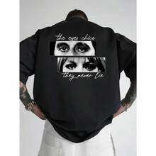Camiseta Gráfica  100% Algodón - Estampado Trasero de Tony Montana con las Frases "The Eyes Have It" y "They Never Lie" - Camiseta Casual de Manga Corta con Cuello Redondo para Hombres y Mujeres - Negro - Ver 1