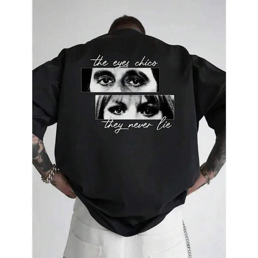 Camiseta Gráfica 100% Algodón - Estampado Trasero de Tony Montana con las Frases "The Eyes Have It" y "They Never Lie" - Camiseta Casual de Manga Corta con Cuello Redondo para Hombres y Mujeres - Negro - Ver 1