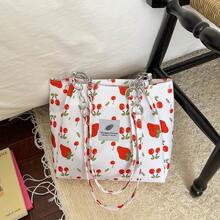 2026 Summer New Large Capacity Chic Cherry Print Stylish Personalized Shoulder Tote Bag For Women - White - View 10